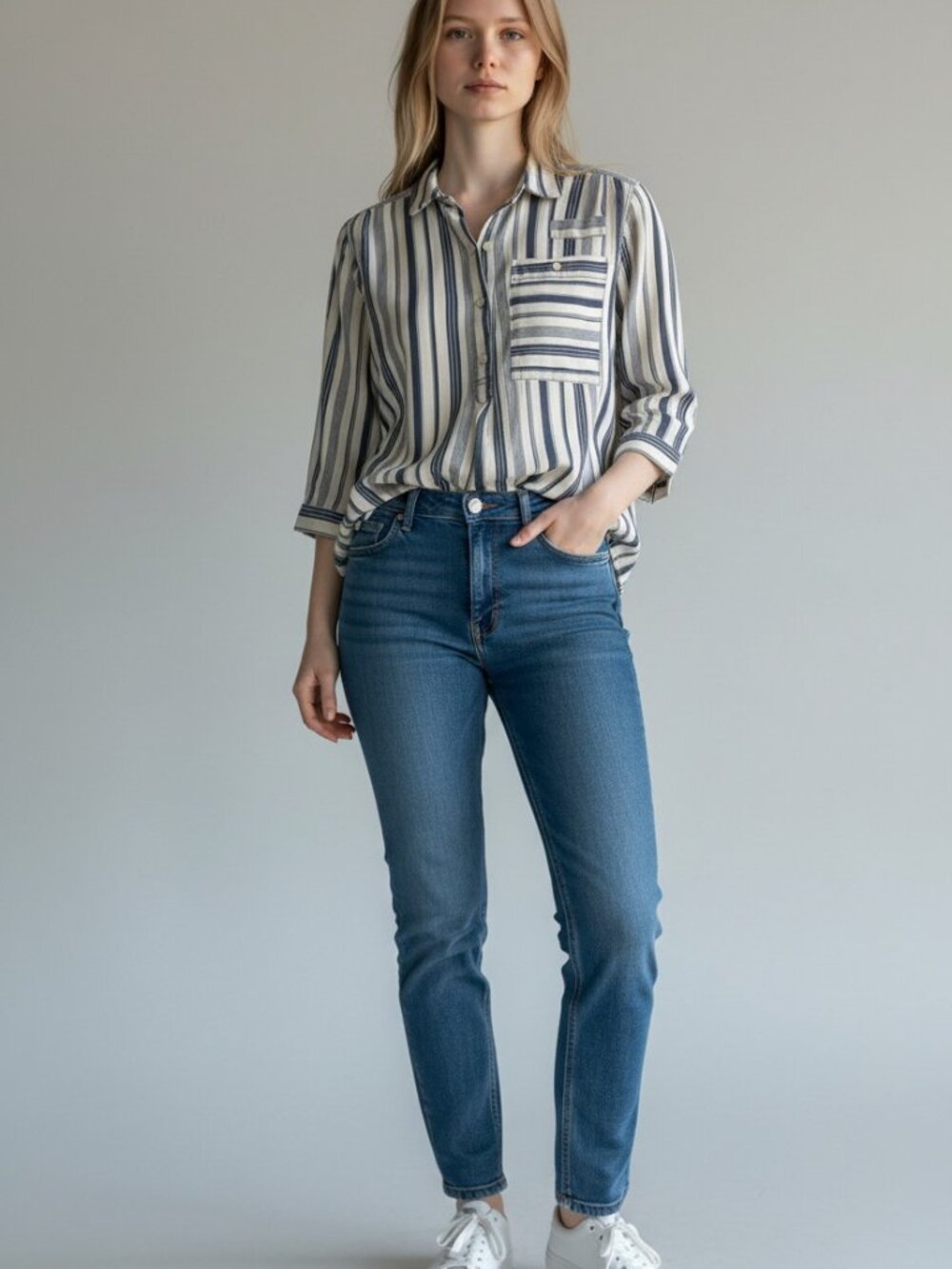 Title: We The Free Striped Linen Blend Oversized Button Front Top Size Small